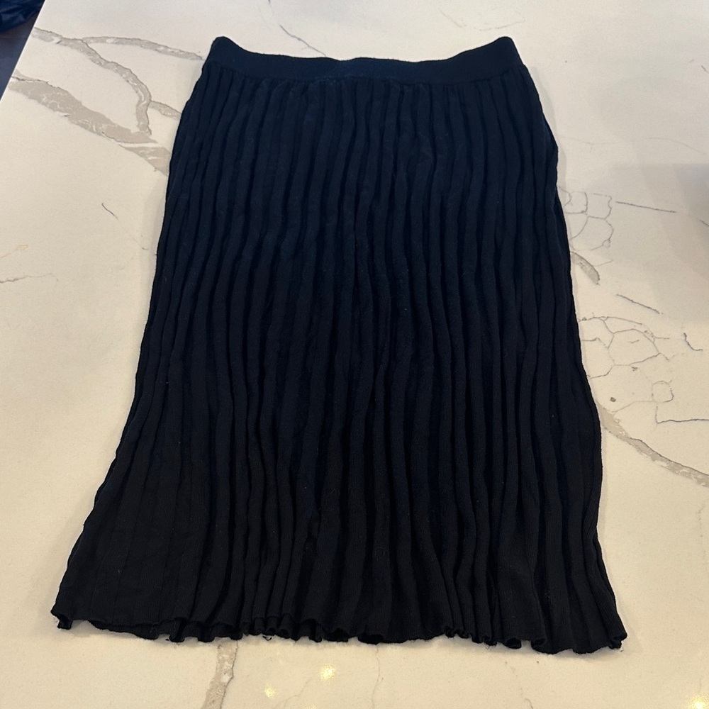 Ann Taylor Elegant Black Pleated Skirt Cozy Sweater